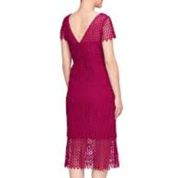 Kay Unger Tatum red sangria lace sheath cocktail midi dress size 14 - Picture 4 of 6